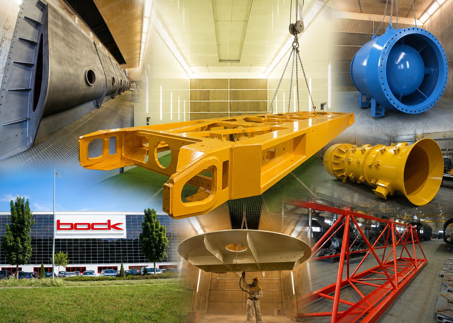 Sandstrahlen Sa 2,5 und Industrielackierung EN ISO 12944 in 25 m Großraumkabine für Schwerteile bis 50 t – Bock Maschinenbau Lorch